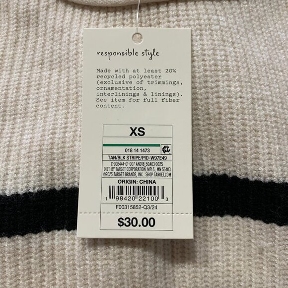 XS - Womens Crew Neck Pullover Sweater - A New Day - Black Cream Striped - Picture 3 of 6